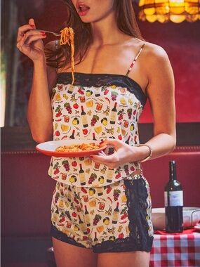 Fleur Du Mal Charlotte Lace Camisole Top Food Drink Wine Tomato Girl Tank Silk